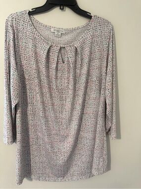 Liz Claiborne Women's White Speckled Keyhole 3/4 sleeve Blouse size 1X